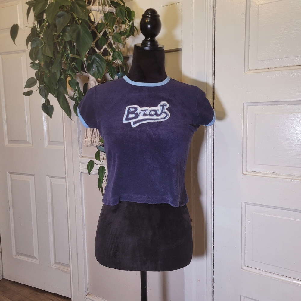 Y2k Velour Crop Top "BRAT" Spellout/t337